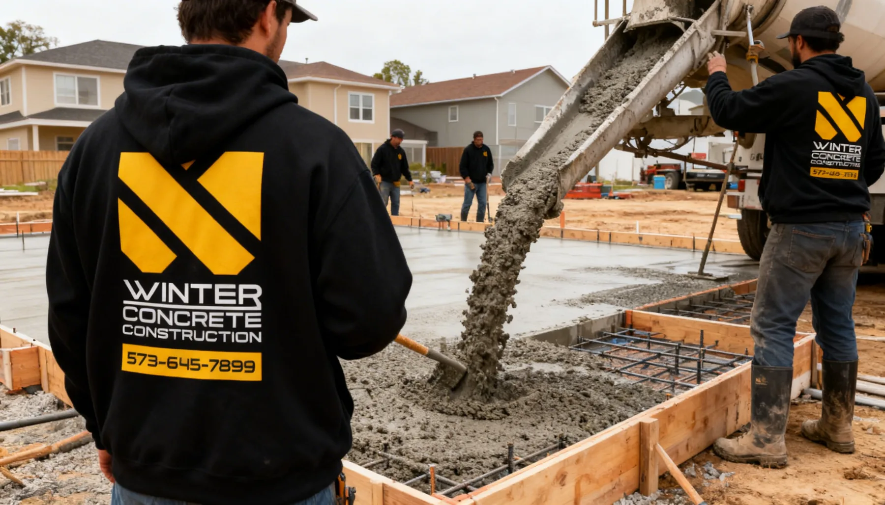 A Winter Concrete crew screeding a fresh pour